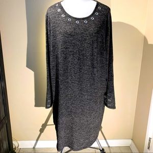 Tacera Black and Gray Mottle Lightweight Midi Sweater Dress. Size 3X.